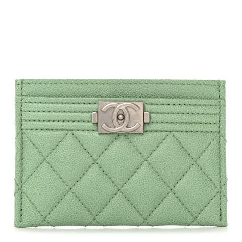 CHANEL Caviar Quilted Boy Card Holder On Chain Green